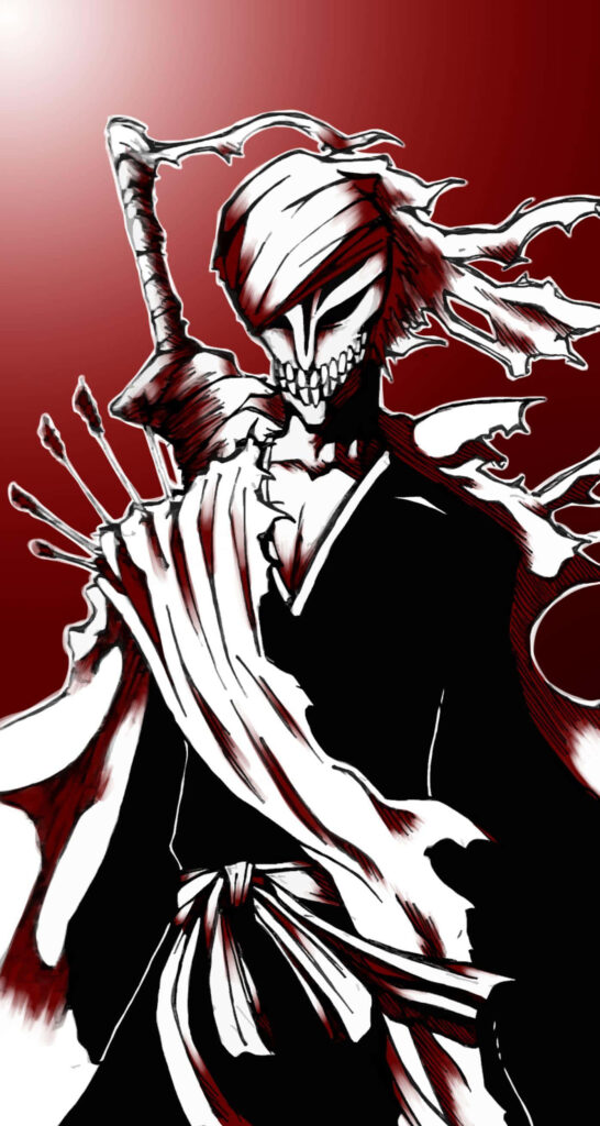 Ichigo Final Form Hollow Mask Wallpaper: Intense Red & Black Art