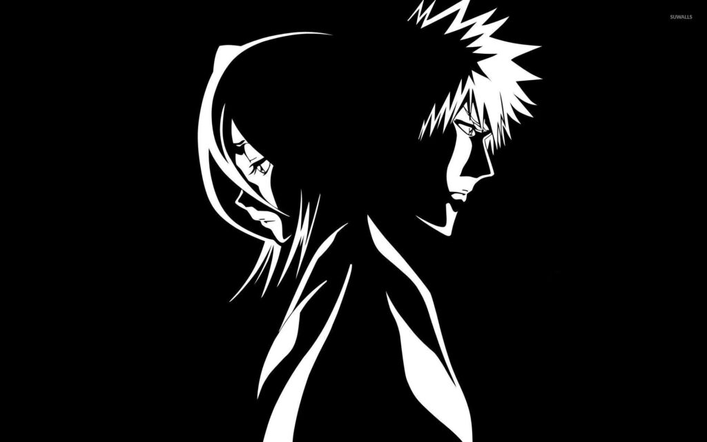 Ichigo & Rukia Monochrome Wallpaper: Unbreakable Bond Wallpaper