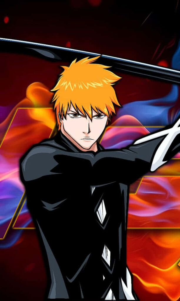 Striking Ichigo Wallpaper: Intense Gaze & Fiery Background for Anime Fans