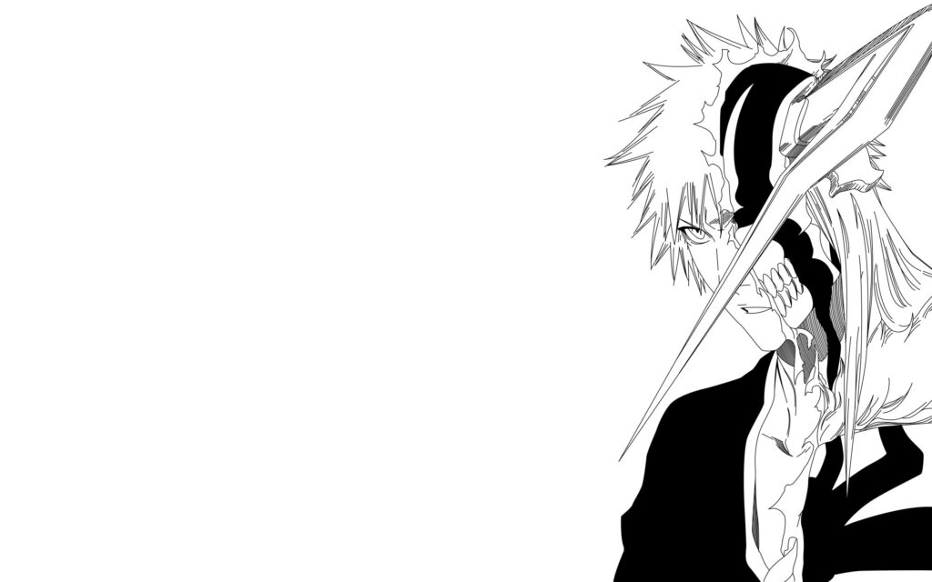 Monochrome Masterpiece: Captivating Kurosaki Ichigo Sketch in QHD Wallpaper