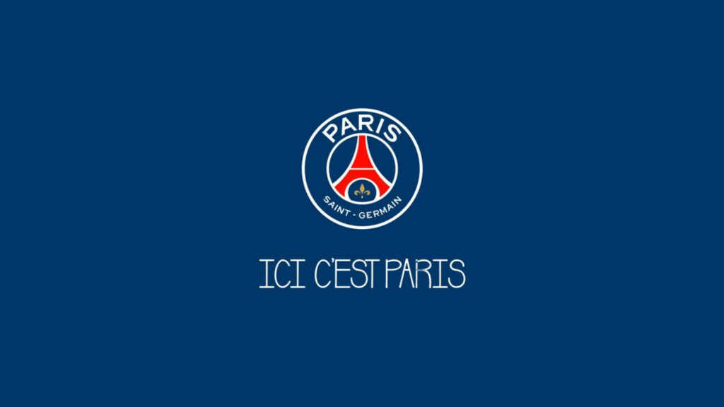 Effortlessly Classy: Minimal PSG Logo & Slogan on Dark Blue Backdrop Wallpaper
