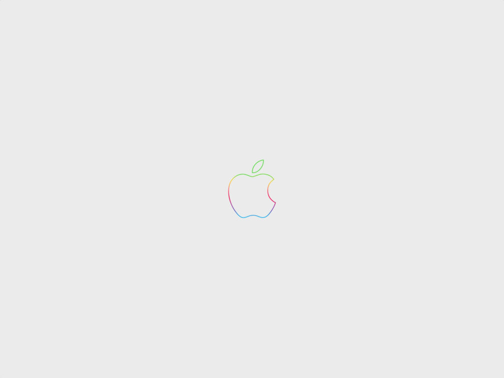 Minimalist Apple logo wallpaper with subtle rainbow outline on clean light background desktop design