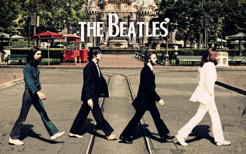 Iconic Beatles Abbey Road Wallpaper: Classic Rock Legends Background