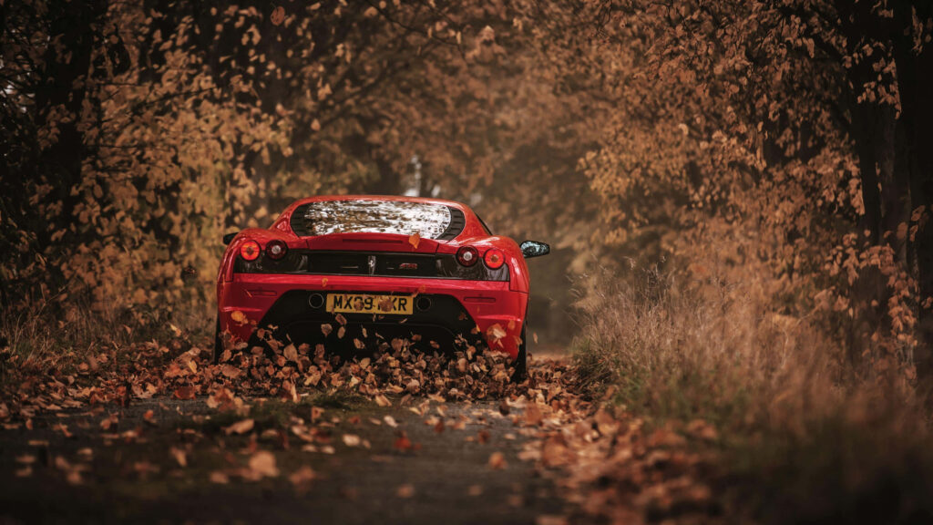 Red Ferrari F430 Autumn Background Wallpaper