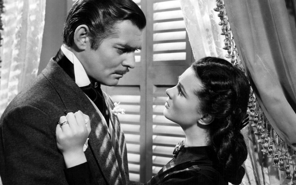 Iconic Greyscale Rhett Butler & Scarlett O'Hara Wallpaper Background