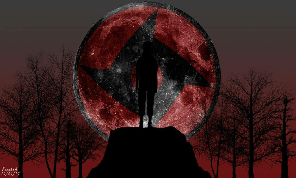 Itachi Unleashes the Sharingan: Conquering the Rocky Terrain Wallpaper