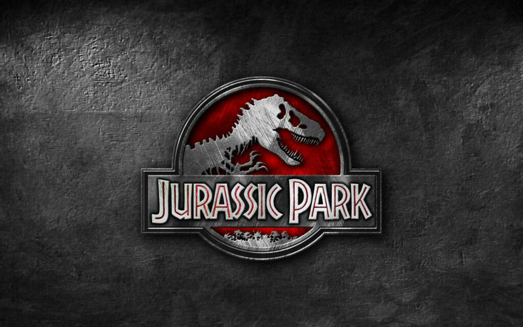 Jurassic Park T-Rex Logo Wallpaper on Red & Gray Textured Background