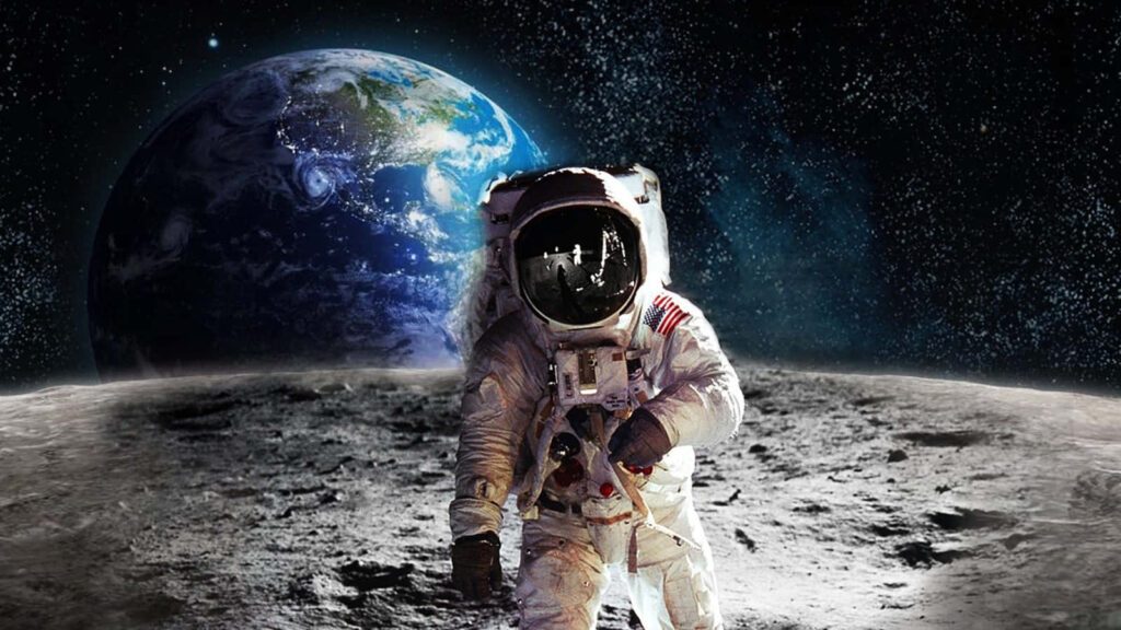 Iconic Moon Astronaut Wallpaper: Historic Earth View Background