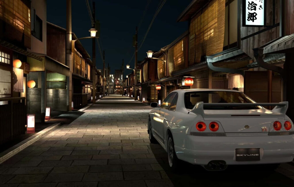 Nissan R33 GTR Night Scene Wallpaper: Japanese Street Aesthetic