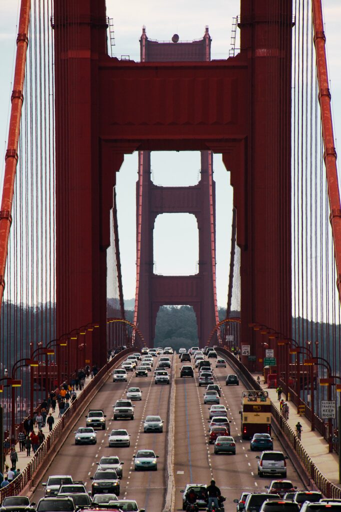 Stunning Red Suspension Bridge Wallpaper: Architecture and Daily Life