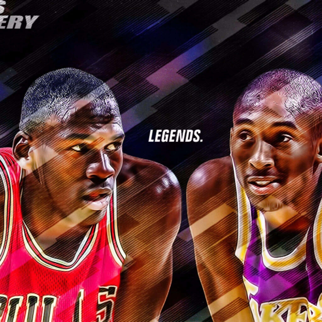Clash of the Basketball Titans: Michael Jordan vs. Kobe Bryant - A Timeless Rivalry Cherished by Global Fans Wallpaper