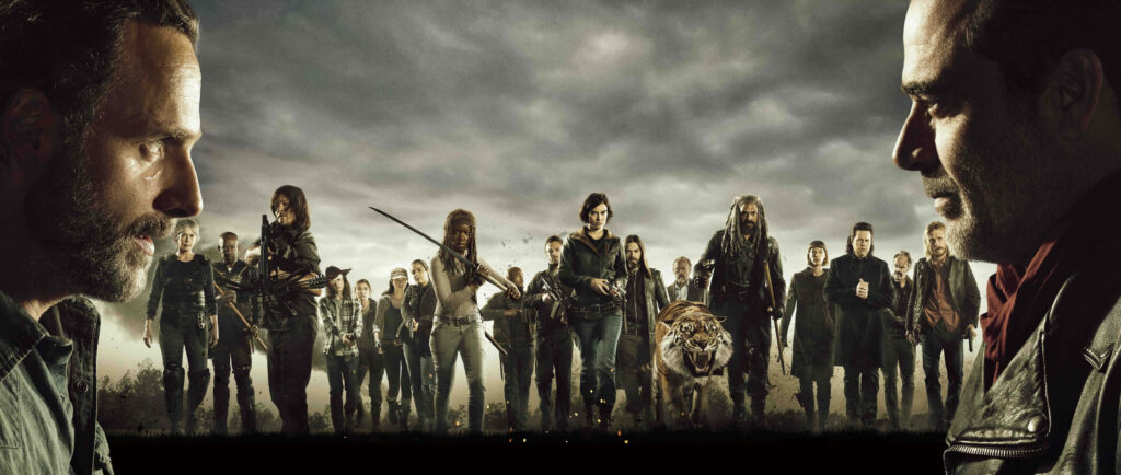 Intense Walking Dead Wallpaper: Iconic Characters in Standoff