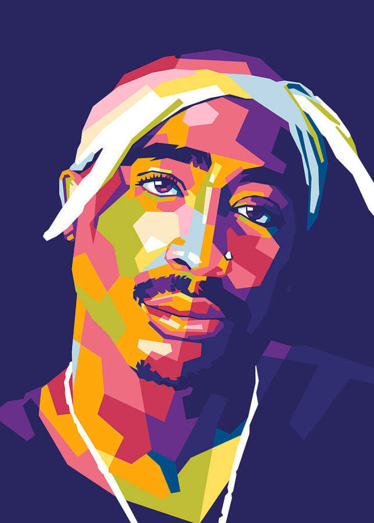 The Iconic Tupac: A Vibrant Digital Masterpiece Immersed in Purple Wallpaper