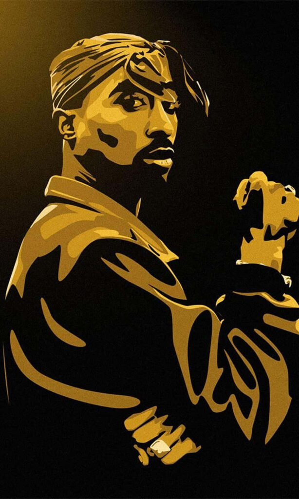 Iconic Rap Legend: Tupac Shakur Commanding the Stage in a Cultural Snapshot Wallpaper