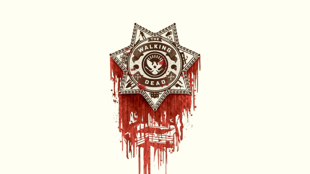 Iconic The Walking Dead Badge Wallpaper: Gritty Blood-Dripping Design