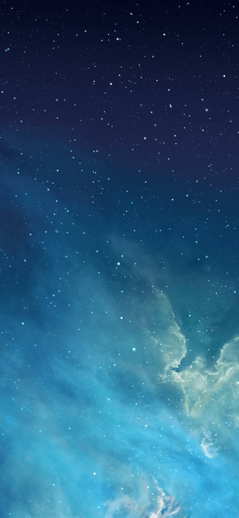 iOS 7 default wallpaper with cosmic starry night and glowing cyan clouds background serene design