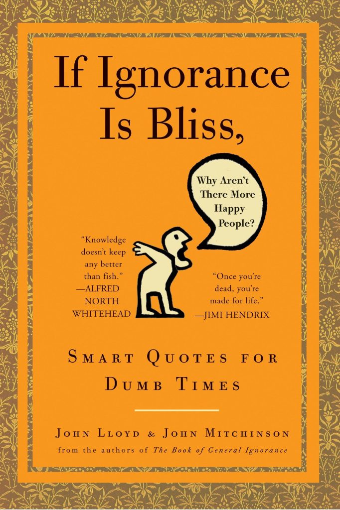 Smart wallpaper of If Ignorance Is Bliss book cover with cartoon on vibrant orange background