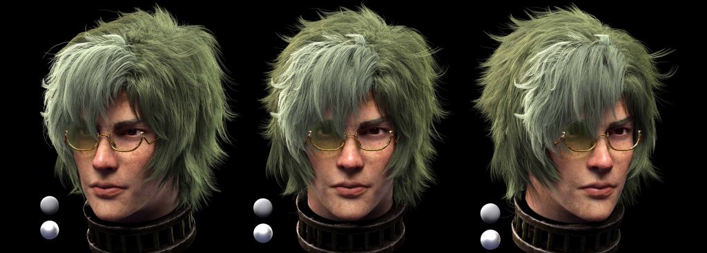 3D CGI render of Ikoma from Kabaneri with green hair gold glasses and steampunk collar views Wallpaper