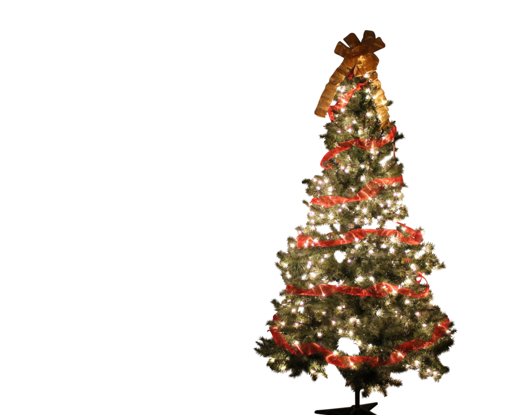Illuminated Christmas Tree with Twinkling Lights & Elegant Bow Wallpaper