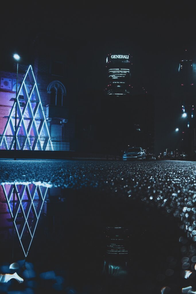 Stunning Night Cityscape Wallpaper: Illuminated Modern Architecture