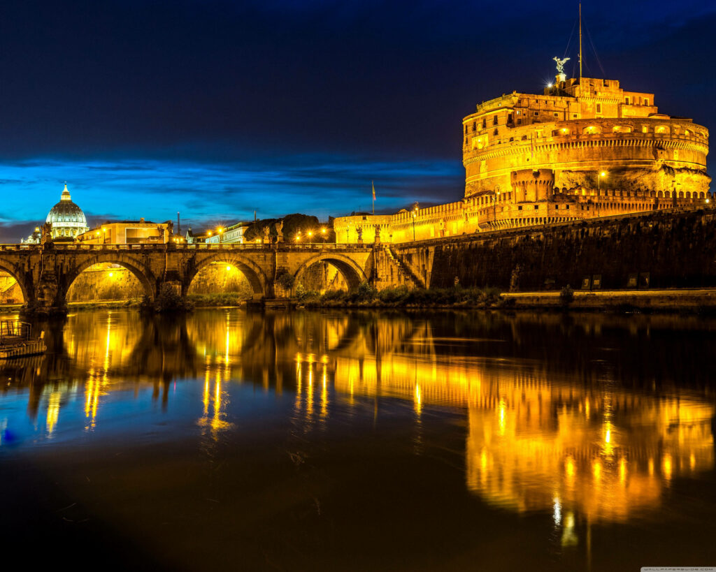 Serene Night at Ponte Sant'Angelo & Castel Sant'Angelo Wallpaper