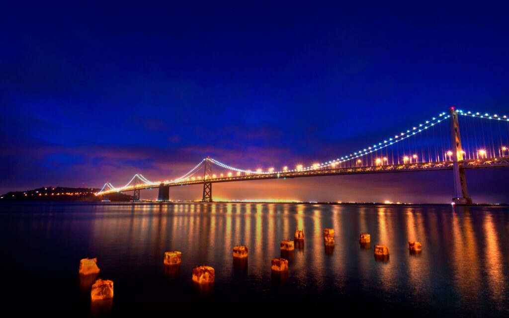 Stunning San Francisco Bay Bridge Night Wallpaper - Illuminated Serenity