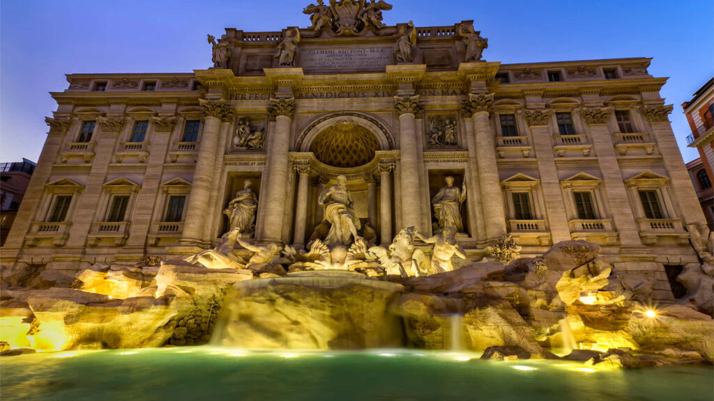 Trevi Fountain Wallpaper: Baroque Elegance in Golden Light