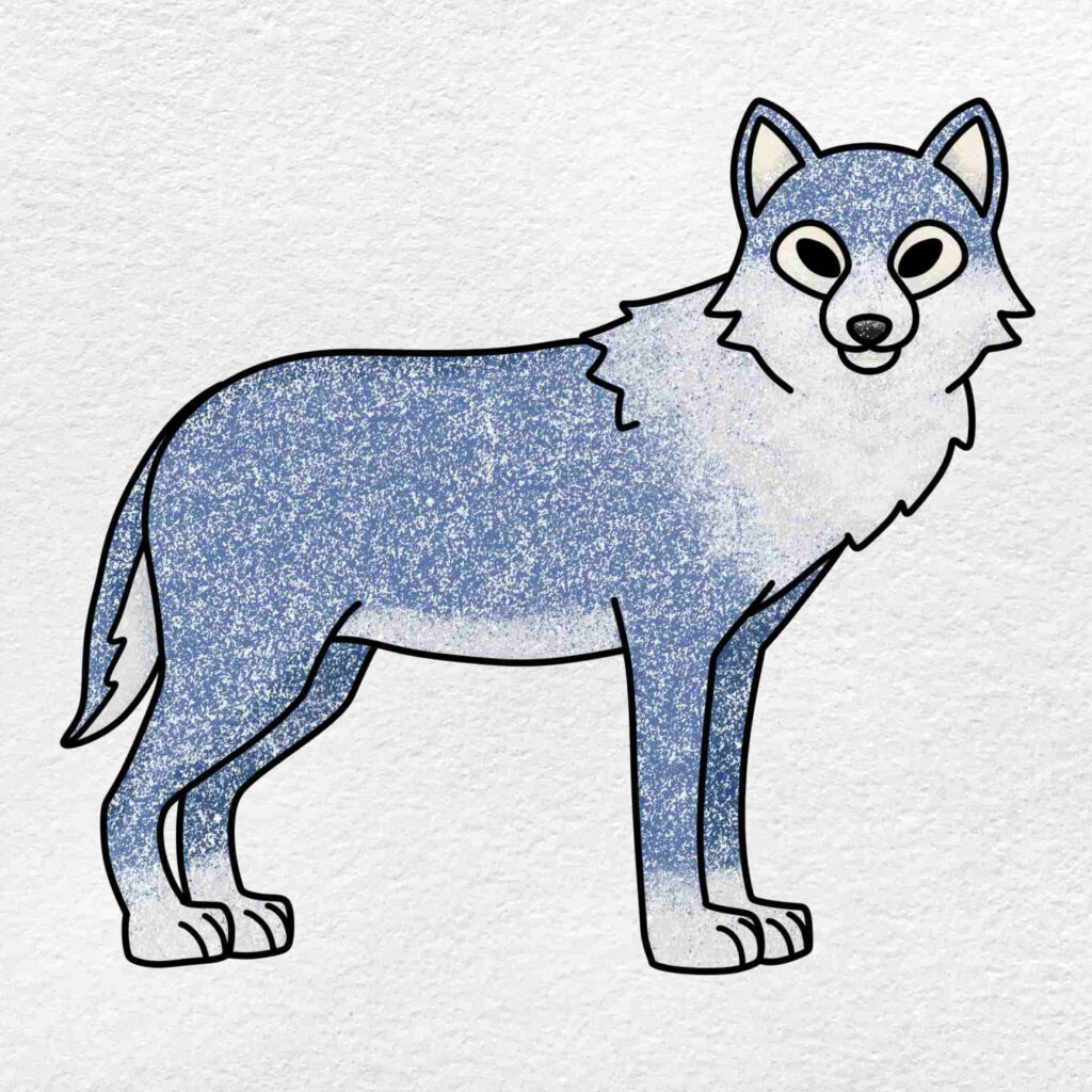Illustrated Gray Wolf Wallpaper: Majestic Blue and Gray Design