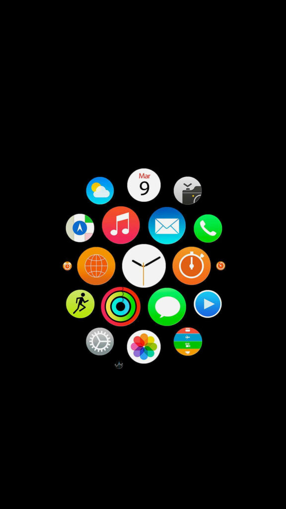 Imitating the Apple Watch: Apps Seamlessly Placed on Sleek Black Amoled Background Wallpaper