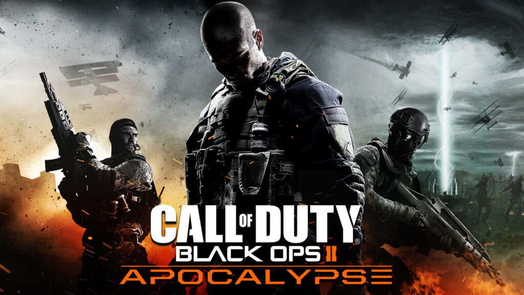 Apocalypse-themed Call of Duty: Black Ops II wallpaper with intense military combat background