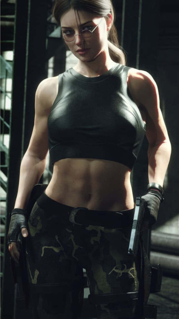 Lara Croft from Rise of the Tomb Raider - fearless in black tank top and camo pants Wallpaper