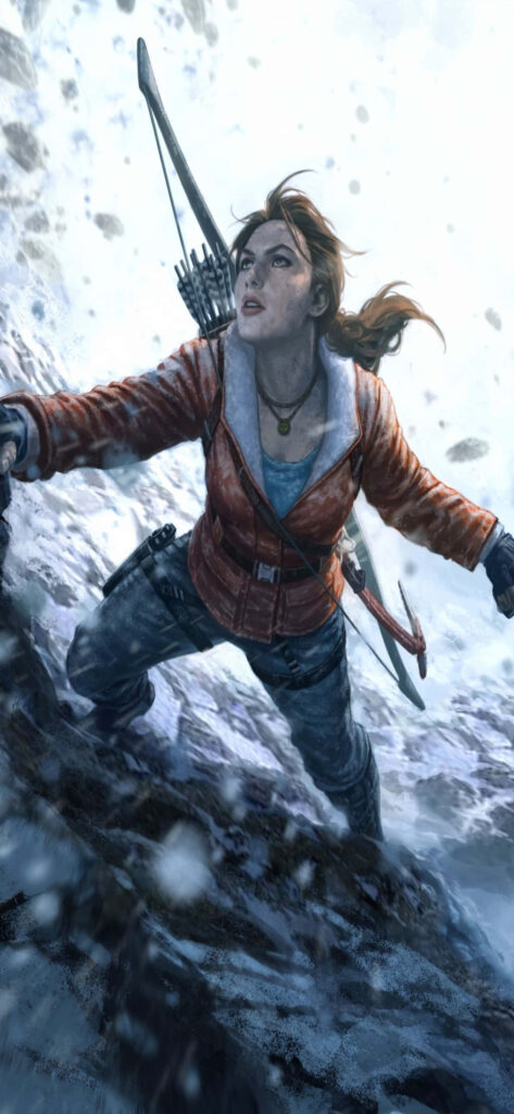 Rise of the Tomb Raider Lara Croft Climbing Snowy Mountain with Ice Axe - Action Adventure Wallpaper