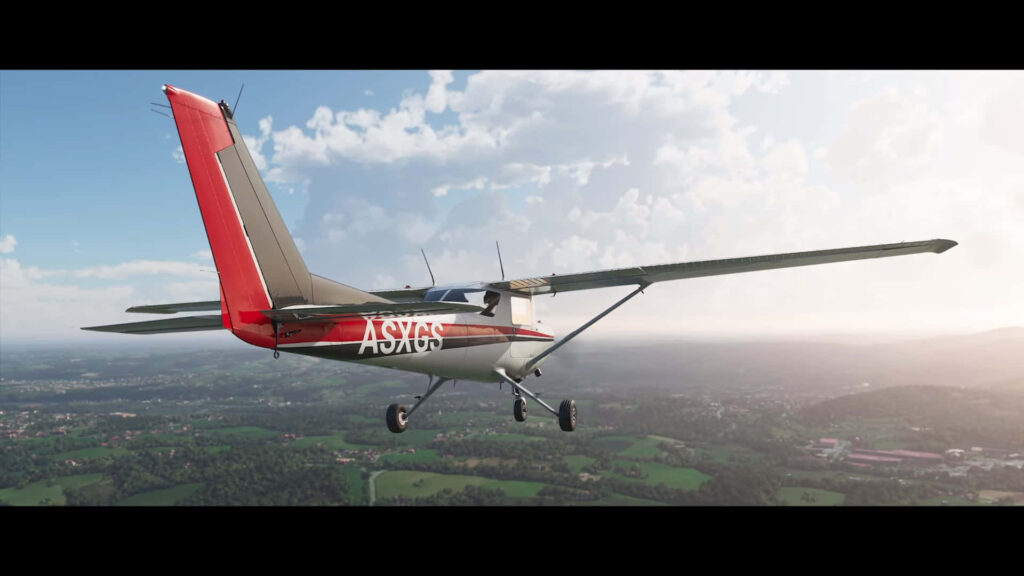 Flight Simulator Wallpaper: Small Aircraft Soaring Over Green Landscape - Adventure & Freedom in Microsoft Flight Sim