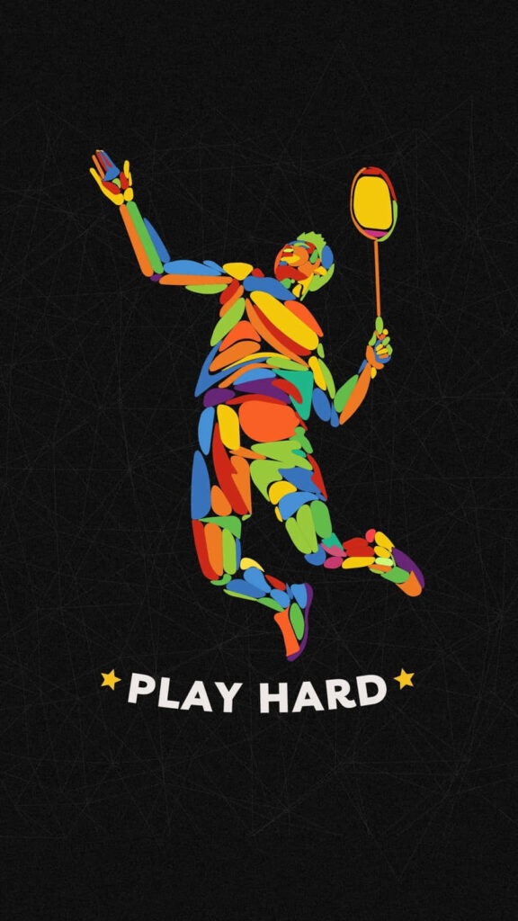 Play Hard Badminton Player Vector Art Dark Background Wallpaper
