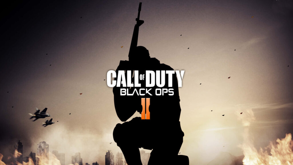 Intense Soldier Silhouette in Call of Duty: Black Ops II Wallpaper with Jet Fighters - Action-Packed Battlefield Scene