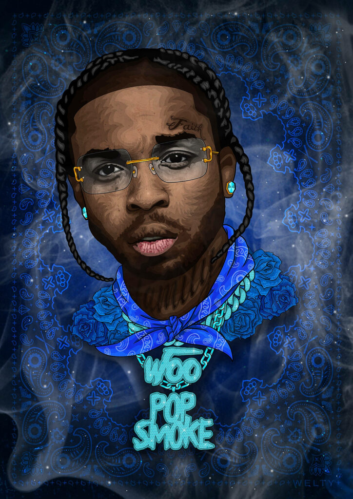 Woo Style: Pop Smoke Immersed in Blue Swag and Hazy Ambiance Wallpaper