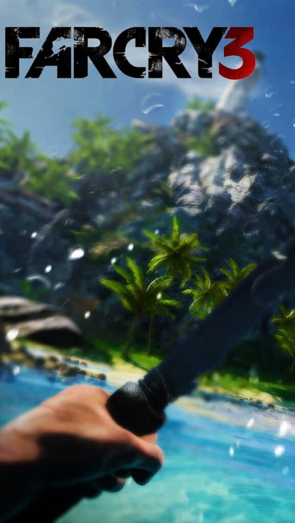 Far Cry 3 Promotional Wallpaper: Tropical Island Adventure With Knife in Hand