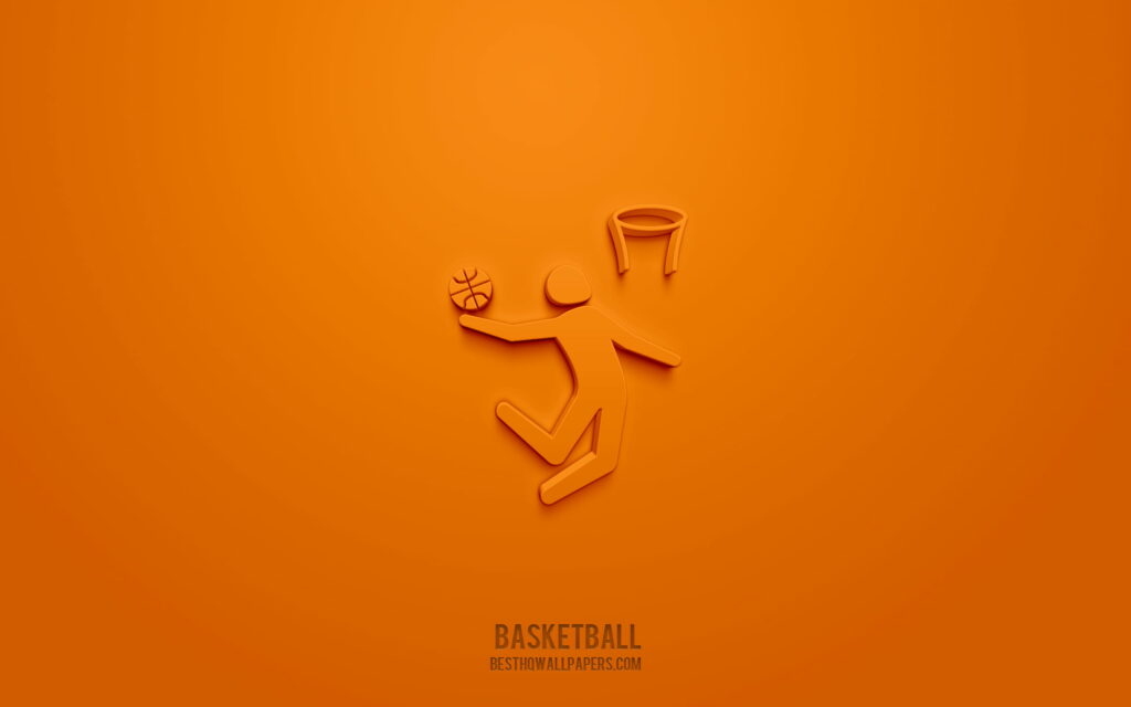 Immersive 3D Basketball Symbol on Vibrant Orange Background: A Captivating Sports Artwork Wallpaper