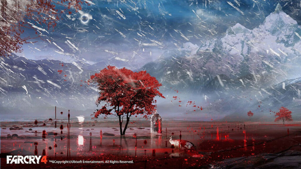 Far Cry 4 Haunting Landscape Wallpaper with Red Tree - Atmospheric Background Photo