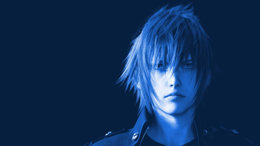 Zack Fair: Captivating Close-up Portrait of Final Fantasy XV Hero, Rocking a Chic Shaggy Hairdo, Against an Enigmatic Dark Blue Backdrop Wallpaper