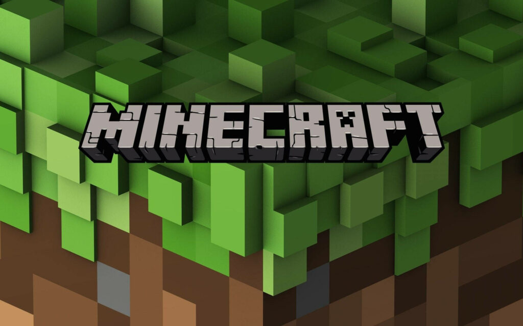 Pixelated Perfection: Minecraft Logo Enchants a Basic Block Realm Wallpaper