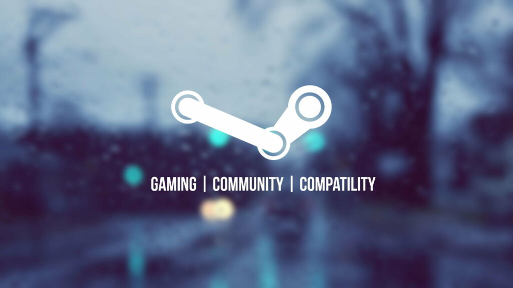 Steam Logo Blurred Cityscape Background Gaming Community Compatibility Wallpaper