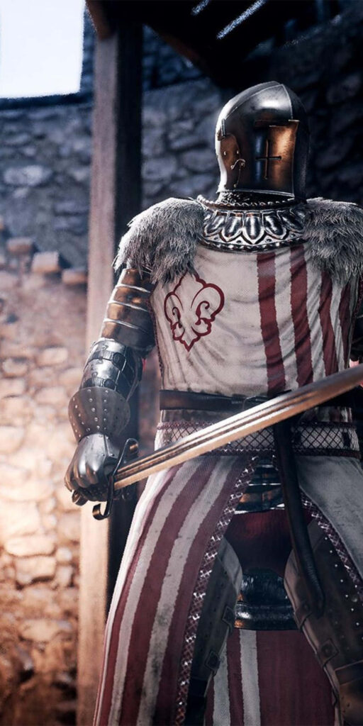 Medieval armored warrior in fortress with sword, Mordhau wallpaper background