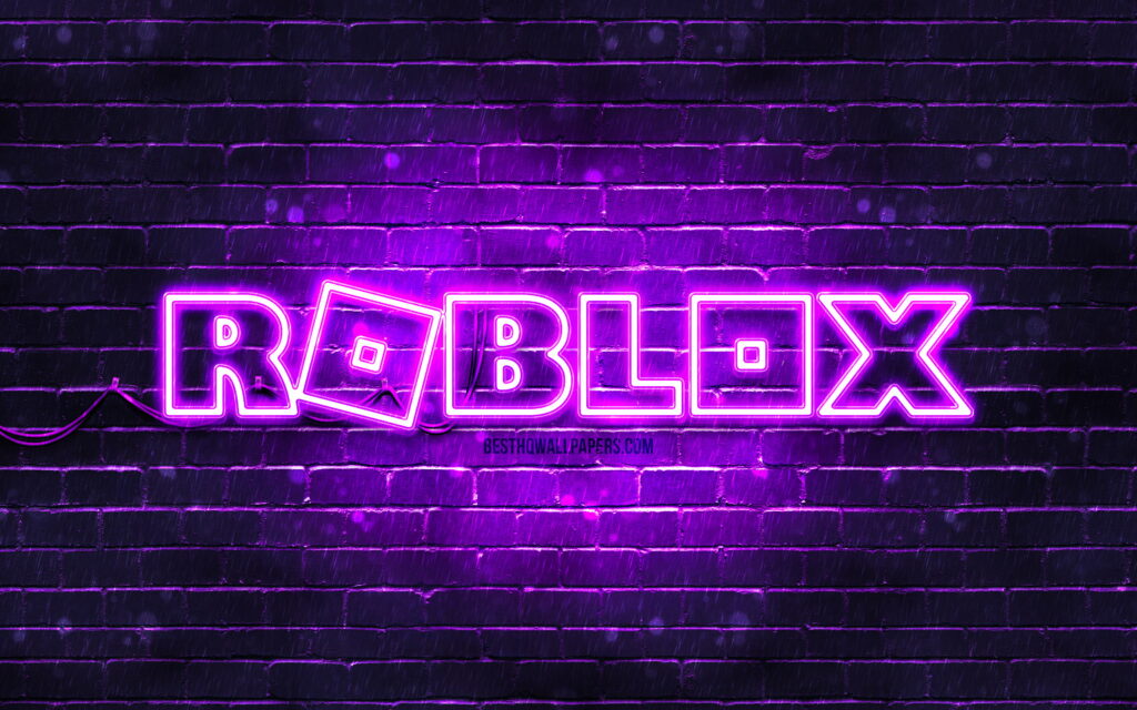 Roblox's Vibrant Neon Logo Shines on Brick Wall | Online Gaming in Stunning 4K Wallpaper