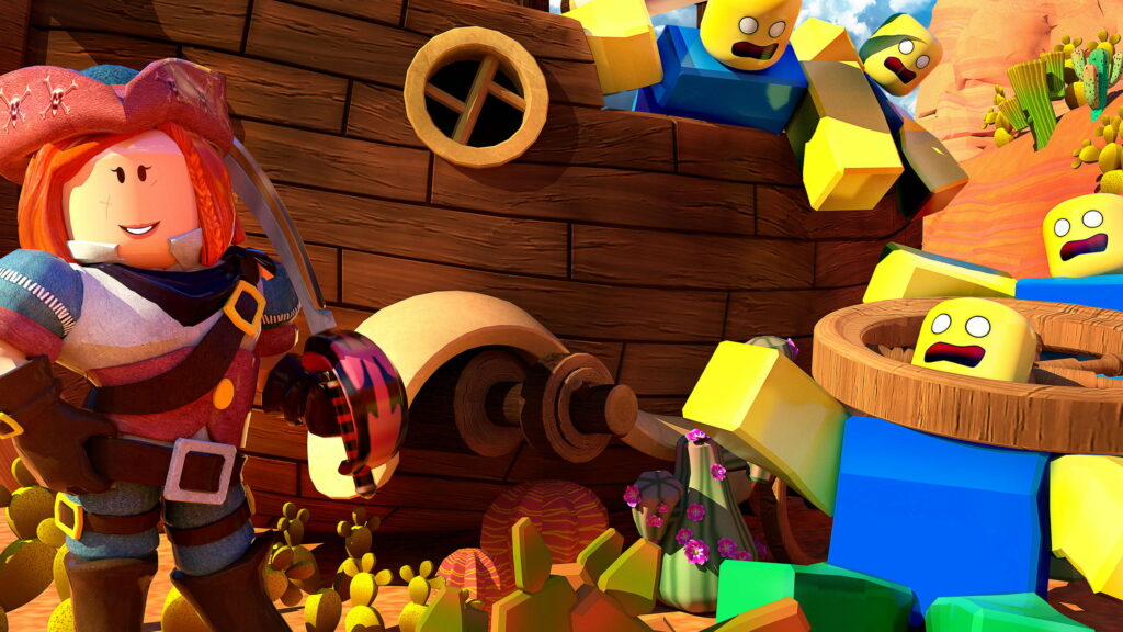 Adventurous Roblox Avatars Unleashed in a Mesmerizing QHD Virtual World Wallpaper