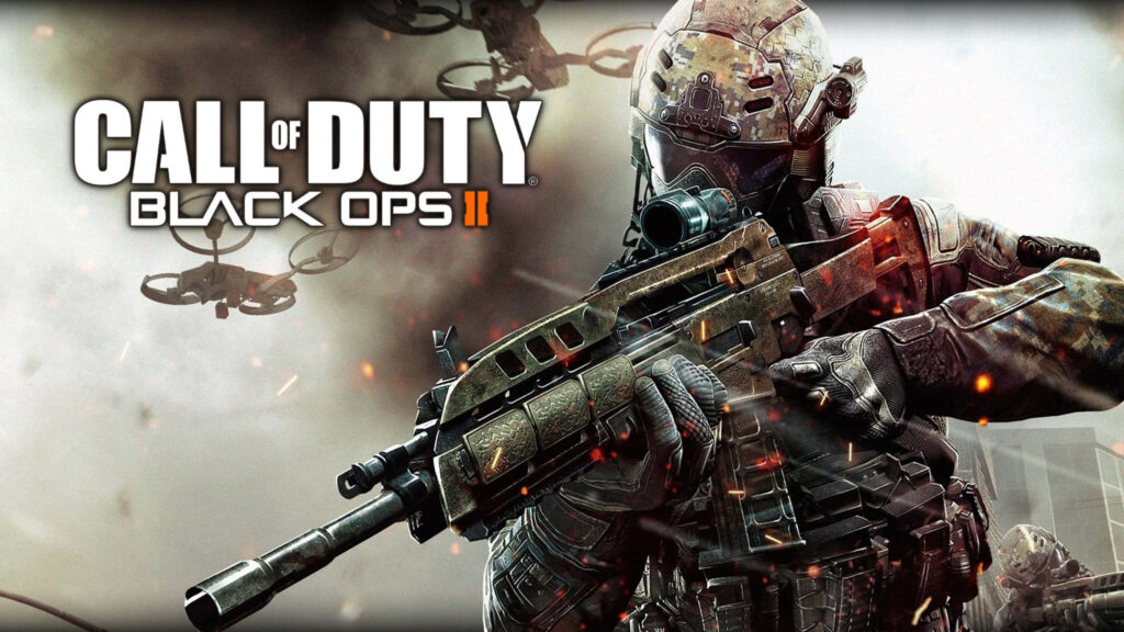 Call of Duty Black Ops 2 Wallpaper: Futuristic Soldier with Rifle in Warzone