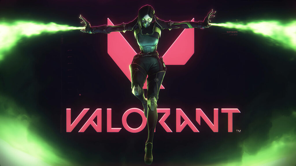Intense Viper: Dark-themed Valorant 2k Wallpaper showcasing Viper in Dynamic Pose with Game Logo