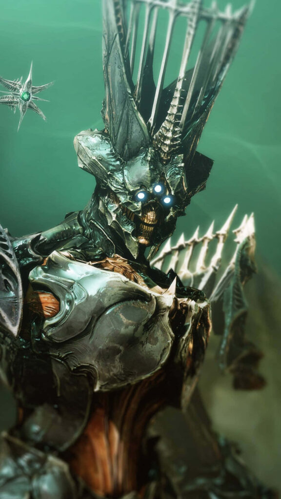 Armored Figure with Glowing Eyes - Fantasy Mobile Wallpaper