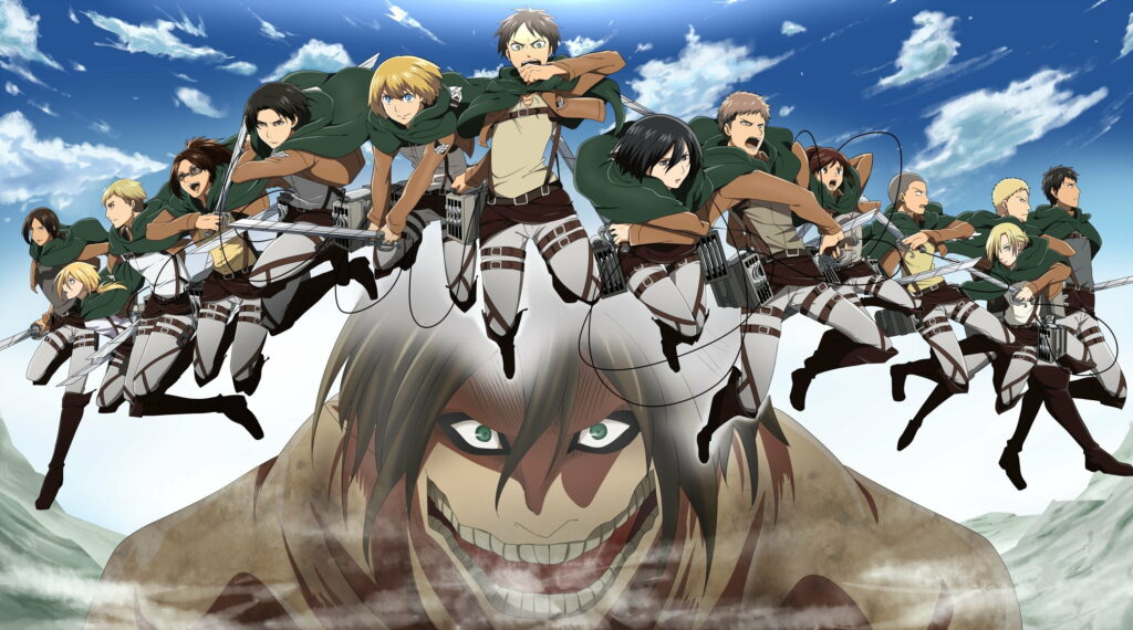 Cybernetic Chaos: A Digital War in Attack on Titan's Artistic Universe Wallpaper