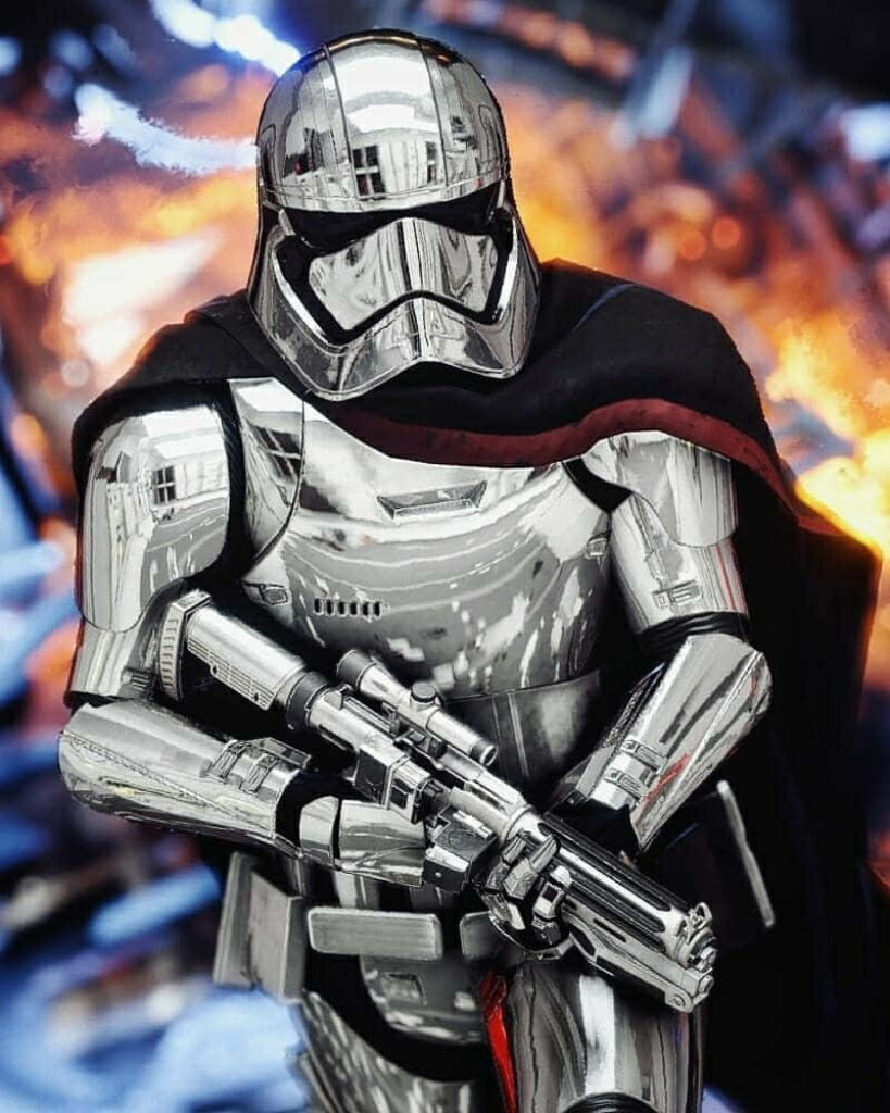 Commanding Presence: Captain Phasma Rules the Galaxy in Her Iconic Silver Armor - Star Wars Character Background Image Wallpaper
